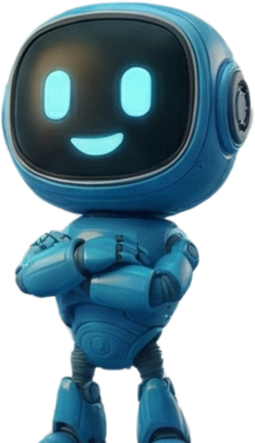 Piper, the Social Alignment AI co-host: a compact cobalt blue robot with a screen face and cyan eyes.