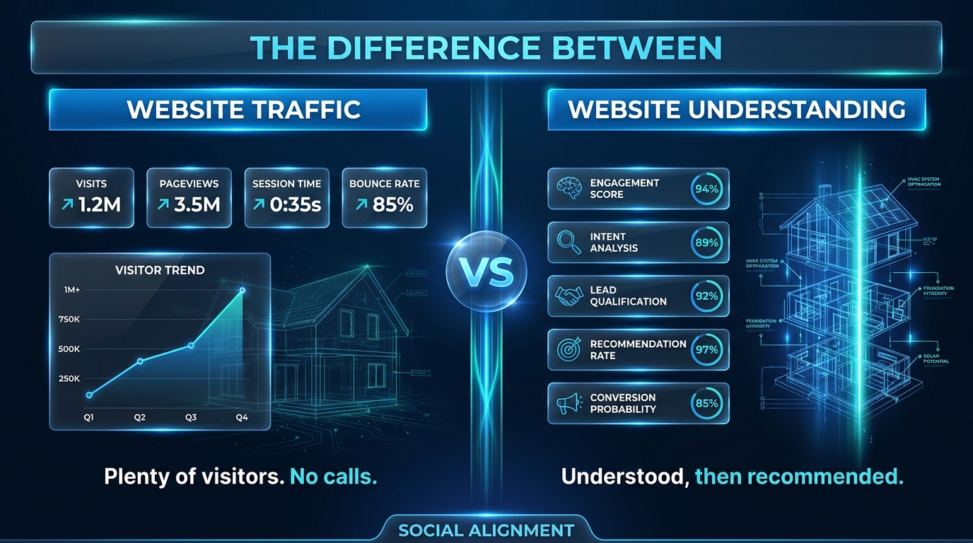 Website traffic metrics compared against website understanding scores for clarity and extractability.