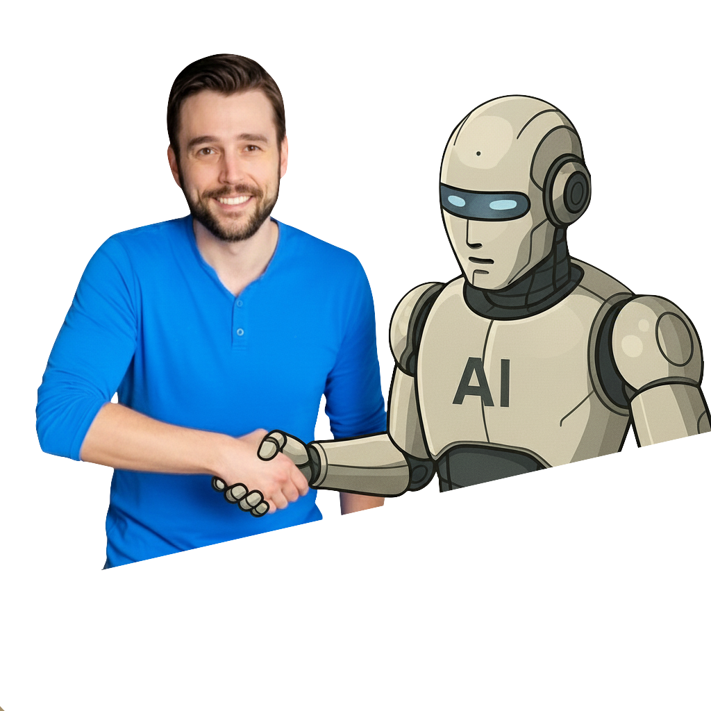 Jonathan Sterritt shaking hands with AI